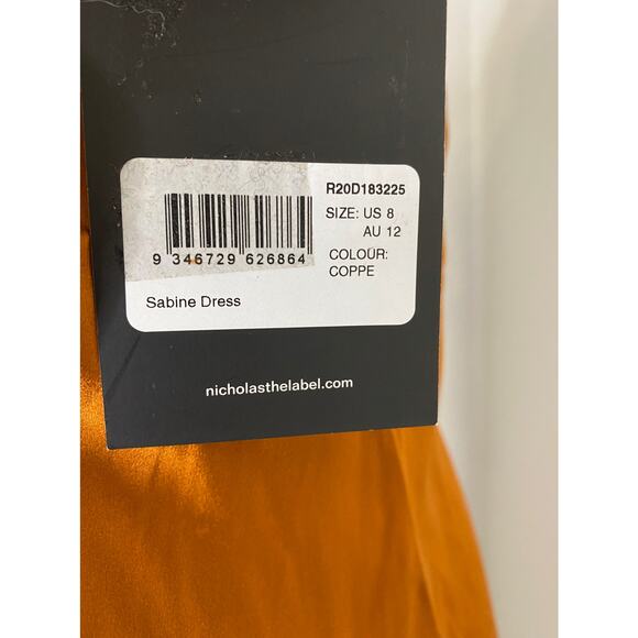 NICHOLAS NWT Sabine Satin Silk Midi Dress Bronze 8 US - Picture 8 of 11